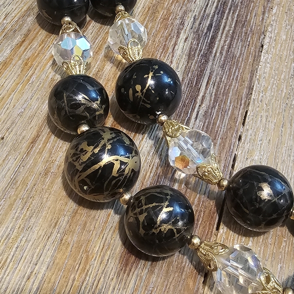 Vintage Two Strands Black Agate Necklace. - Picture 6 of 8